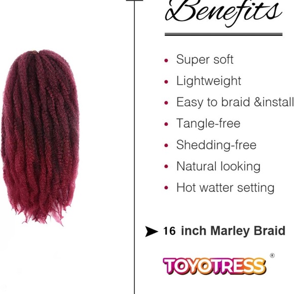ToyoTress Marley Hair Crochet Braids - 16 Inch 6 Packs T-Bug Burgundy Red , Afro - Picture 4 of 9